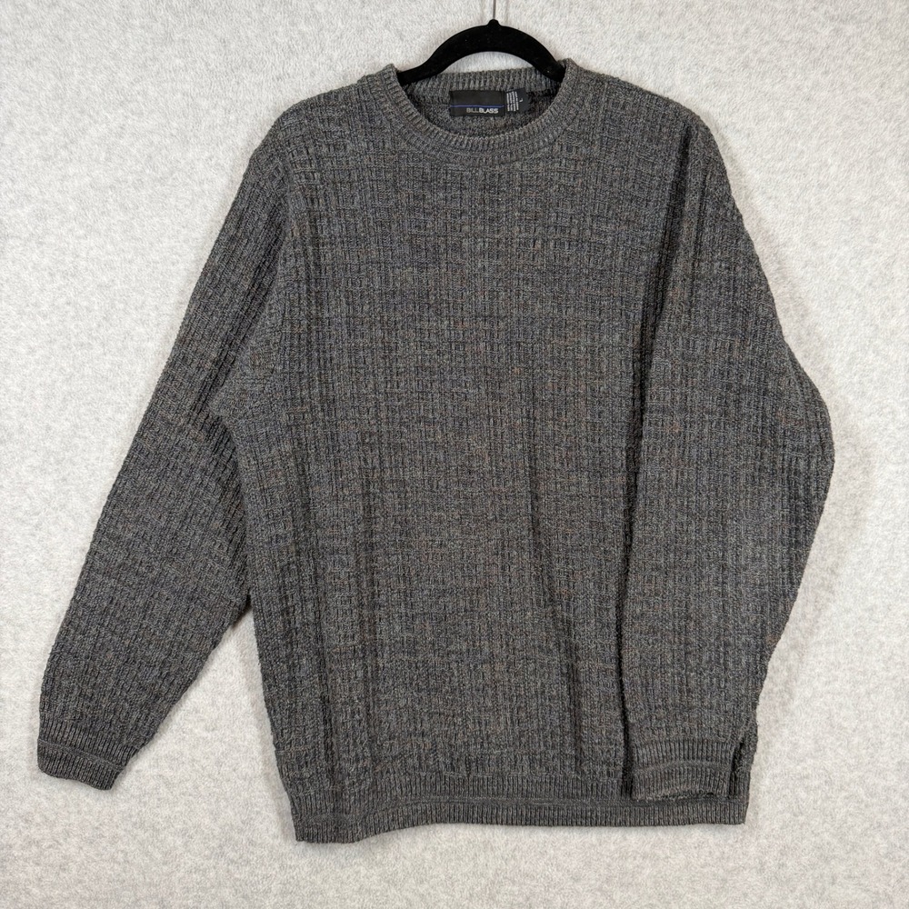 Bill Blass Sweater Mens L Gray Crewneck Textured Waffle Knit Cotton Blend USA